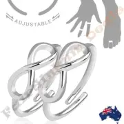 Silver Rhodium Plated Double Infinity Symbol Adjustable Toe Ring/Mid Rings