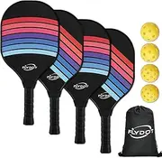 Flydot PickleballPaddles Set of 4, 4 Indoor&Outdoor Pickleball Balls and 1 Carry Bag, Wood Pickleball Paddles for Beginner, Pickleball Rackets with Ergonomic Cushion Grip