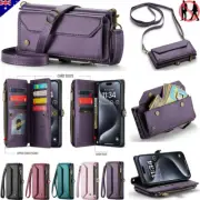 For iPhone 16 15 14 13 12 11 Pro Max Plus Leather Wallet Case Cover Bag Strap