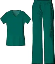 [Cherokee] Scrub Set for Women with Our Modern Classic fit V-Neck Top 4727 and Mid Rise Pull-On Cargo Pant 4005