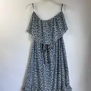 She + Sky dress women L strapless maxi tiered split lined chiffon blue NWT