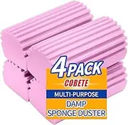 Damp Clean Duster Sponge,4pack Magic Sponge Eraser,Reusable Damp Dusting Sponge Household Cleaning for Blinds, Glass, Baseboards,Radiators,Window Track Grooves(Pink)