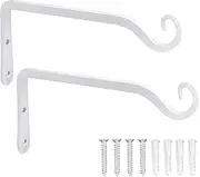 LOOGI Hanging Plant Bracket, Wall Hook Plant Hanger 10 Inch Decorative Hooks for Indoor Planter Lantern, Outdoor Bird Feeder Wind Chime, 2 Pack White