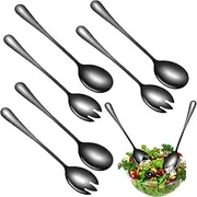 Set of 6 Salad Servers Stainless Steel Serving Cutlery Heavy Duty Salad Servers Black High Gloss Polished Salad Spoon 20 cm Serving Spoon Stainless Steel Salad Cutlery Set for Family, Hotels,