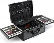 MoyRetty Professional Barber Case with Cap Clear dustproof,6 Clipper Slots & 8 Shear Holders, 17.13" Portable Aluminum Organizer for Hair Stylists & Pet Groomers