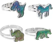 [Abaodam] 4pcs Animal Mood Thermochromic Rings Zinc Alloy Adjustable Size Cartoon Design Fashion Accessories