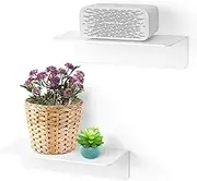 Floating Wall Shelves Set of 2,Self Adhesive Floating Shelves Expand Wall Space,Small Wall Shelf Unit for Kitchen, Bathroom, Bedroom, Living Room, Gaming Room, Office with Cable Clips