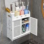 Bathroom Wall Cabinet, Hollow Flower Pattern Vent Doors Multi-grid Tiers Self-adhesive Wall Mounted Bathroom Cabinet Medicine Cabinet Wall Mounted for Kitchen Dining Bathroom Living Room White