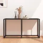 Side End Table Black Marble 140cm Tempered Glass Top Powder-Coated Steel Legs
