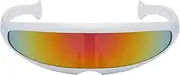Mirrored Sunglasses for Men, Fashion Futuristic Space Alien Costume Sun Glasses, Futuristic Wrap Sun Glasses with Color Mirrored Lens Strop-au