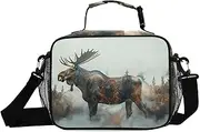 Moose Silhouette Forest Insulated Lunch Box for Women Men - Ideal for Work, Picnics - Includes Adjustable Shoulder Strap