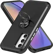 Samsung A54 Phone Case with Stand Ring Holder Shockproof Soft Silicone Bumper Heavy Duty Hard PC Shell Protective Cover Support Magnetic Car Mount Kickstand Case for Samsung Galaxy A54, Black