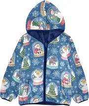 [GuoChe] Sherpa Lined Toddler Hoodie Snow Globe Santa Deer Tree Snowman Snowflakes Blue Toddler Girl Jacket With Hood Navy Blue