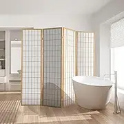Artiss Room Divider, 4 Panel Folding Wooden Privacy Portable Screen Shelf Dividers Partition Wall Screens Home Pet Child Indoor Balcony Bedroom Furniture, Separator Water-Resistant Natural