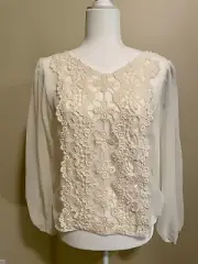AX Paris Women's Ivory Crochet Front Chiffon Top Size 8 New with Tags