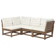 NÄMMARÖ modular corner sofa, 3-seat, outdoor light brown stained/Kuddarna light grey-beige