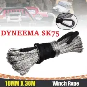 10MM x 30M Winch Rope Synthetic Strap Dyneema 4WD Line Grey Recovery Cable Tow