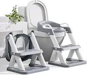 Potty Training Seat with Step Stool Ladder, Stability Toilet for Kids Boys Girls, Anti-Slip Pads, Urinal Splash Guard, 2 in 1 Foldable with Steps (Grey)