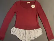 So Long Sleeve Pullover Woven Top Girls Junior Size XL (14-16) Red