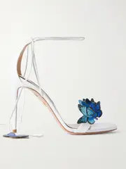 [Aquazzura] Aquazzura - Papillon 105 Leather-trimmed Appliquéd Raffia Sandals - Blue - IT40.5 IT 40.5 Blue
