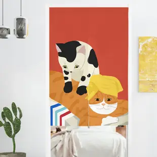 現代風格貓咪半片式卡通布藝門簾適用於臥室或廁所加厚防潑水材質有各種顏色和尺寸可供選擇 (4.8折)