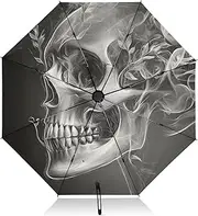 [PDZRMY] UV Protection Travel Umbrella Skull Abstract Black Compact for Rain and Sun - Auto Open and Close UPF 50+ Windproof Portable 46” Sun Umbrella for Women and Men