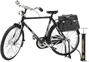 DIY Retro Bicycle Model Ornament,Alloy Retro Bike 1/10 Scale Finger Model Toy | Tabletop Ornament Finger Bike Models with Inflator & Briefcase for Home Decor