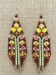 Handmade Miyuki Seed-Bead Fringe Dangling Earrings Cactus Flowers NWT