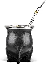 Cuopru Ceramic Liner Yerba Mate Cup Argentina Gourd with Mate Bombilla Straw, Cleaning Brush (Black)