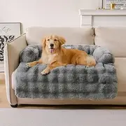 MOTYYA Calming Dog Bed Mat, Couch Covers for Dogs Pets Classic Cozy Fluffy Plush Bed Mat Pet Cover for Sofa Couch Furniture Protector with Removable Washable (Grey,37.4 × 33.46 × 6.3 in)