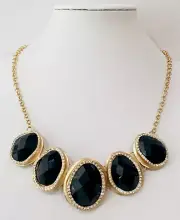 Vintage Matte Gold Lucite Crystal Bib Necklace 20”+3” Ext