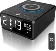 Gelielim CD Player Alarm Clock Radio Combo, Bluetooth Boombox, Qi Black
