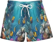 [RPLIFE] Kids Swim Trunks, Anti-Chafe Swim Trunks Boys 2 T, Underwater Colorful Fish Bright