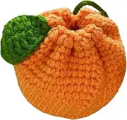 [Generic] Drawstring Crochet Fruit Packet - Orange-Shaped Crochet Purse | Convenient Crochet Drawstring Bag | Cute Tangerine Bag for Women | Crochet Tangerine Bag | Orange Coin Pouch, Multicolor, Refer to