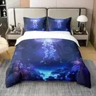 Undersea Jellyfish Duvet Cover Twin Size Blue Purple Glitter Sealife Decor