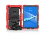 Case for Lenovo Tab M10 Plus 10.3 inch FHD Model TB-X606F/TB-X606X, Shockproof Cover with Screen Protector, Stand, Hand & Shoulder Strap Red