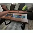 Dark Blue Epoxy Resin Table top, Wooden Resin Table, Epoxy Rectangular Table top