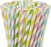 Paper Straws Biodegradable 200 Pack Striped Multi Colored BPA-Free Disposable 8.25" Long Non-Flexible Straw for Everyday/Birthday Party/Easter/Baby Shower/Wedding - By DuraHome