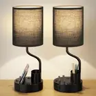 Black Bedside Table Lamps for Bedroom Set of 2 - Nightstand Light with