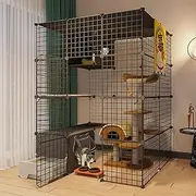 Cat Cage, Pet Fence Cat Fence, Cat Fence Exercise Yard Fence Cage with Door and Enclosed Litter Box DIY Pet Fence for Small Pets Rabbit Hedgehog Cat Guinea Pig.(Size:A,Color:111x95x145CM)