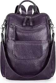 [UTO] Women Backpack Purse Handbags 3 ways PU Washed Leather Ladies Rucksack Shoulder Bag Purple Size: Large