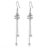 2PCS Copper Jewelry Fashion Woman Earrings Retro Flower Long Tassel Earrings