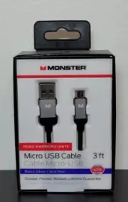 Monster Mobile Cable High Performance USB Type A 2.0 to Micro USB B - Black 3ft