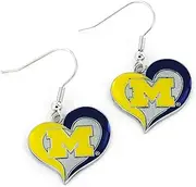aminco Young Womens Teen Adult Girls NCAA Michigan Wolverines Sports Team Logo Swirl Heart Shape French Hook Charm Dangle Earring Set CCPER-245-13, Team Color, One Size