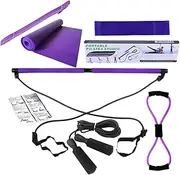 Pilates Bar Kit | Pilates Bar Skipping Rope Yoga Bands - 8X Home Gym Accessories, Workout Equipment, Stretching Yoga Set for Legs, Hip, Waist & Arm
