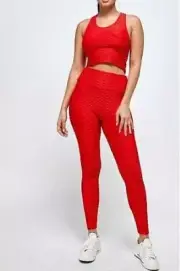 She Sassy Red Scrunch Butt Leggings and Sports Bra Set