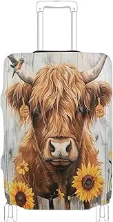 [Joisal] Highland Cow Fence Sunflower Suitcase Protector Cover Tsa Approved Fit 18-32 Inch Suitcase Identifiers, Highland Cow Fence Sunflower, S 18-20 in