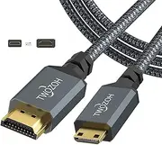 Twozoh Mini HDMI to HDMI Cable2M, High-Speed HDMI to Mini HDMI 2.0 Braided Cord, HDMI(A Type) to Mini HDMI(C Type) Support 3D 4K/60Hz 1080p 720p