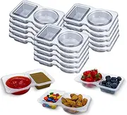 Double Compartment Condiment Container with Lids, 2 Compartment Snack Containers, Disposable Clear Two-Compartment Salad Dressing & Condiment Containers for Sauce, Sampling, Travel Snack (15PCS)