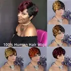 Human Hair Wigs Curly Wave Side Part Wig Short Pixie Cut Brazilian Remy Hair Wig